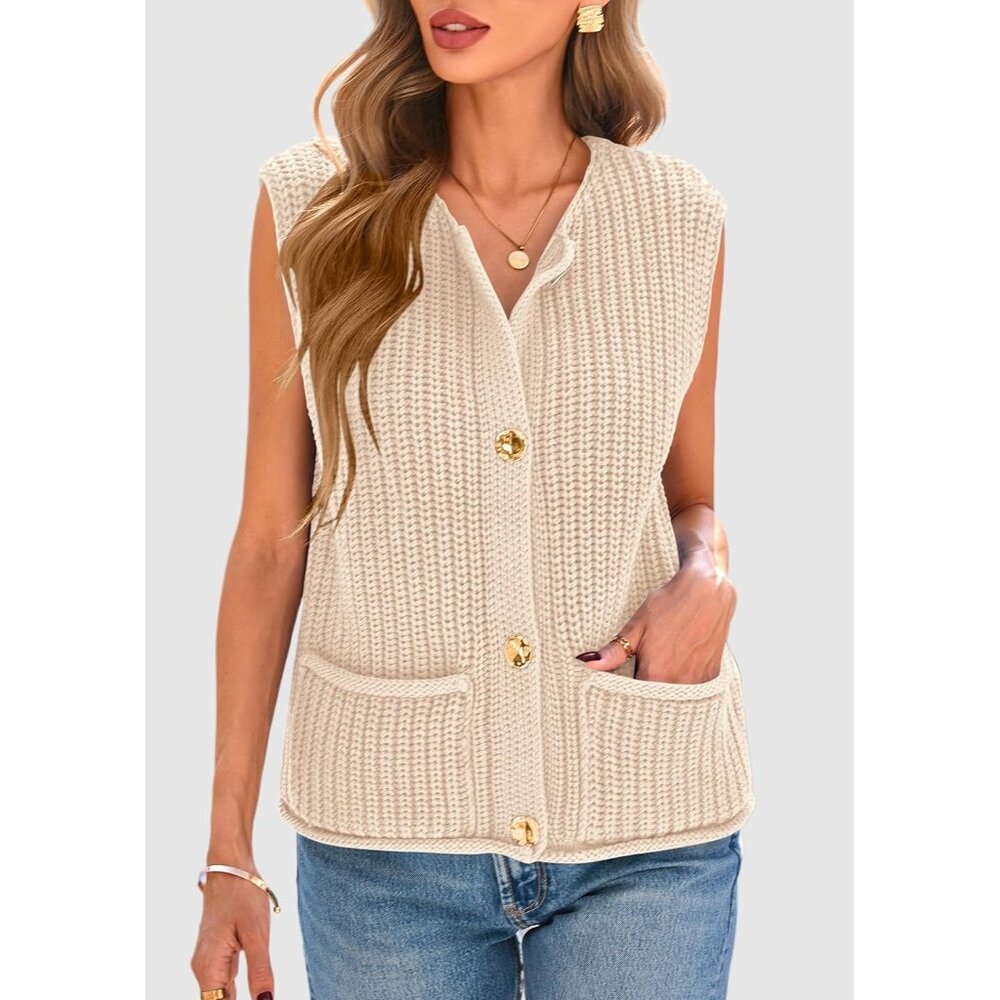 Versatile Women's Button Down Chunky Knit Sleevel… - image 4